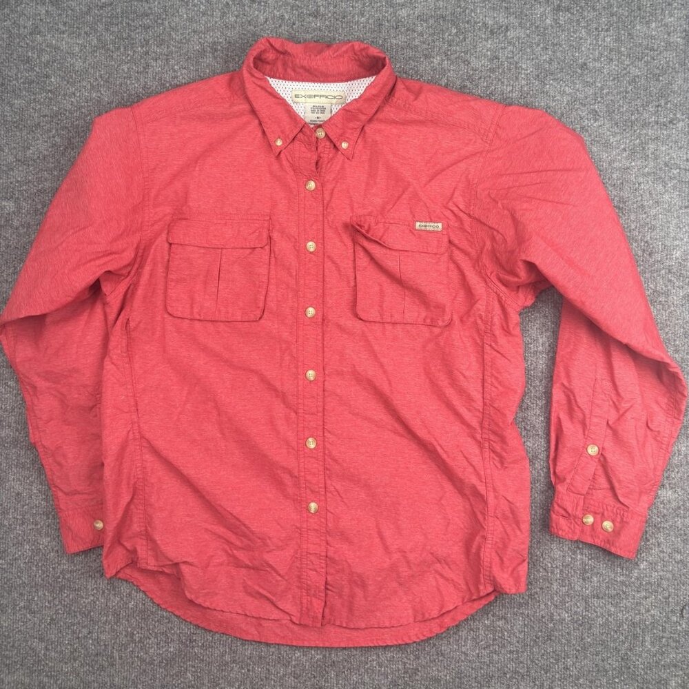 ExOfficio Shirt Womens Medium Red Long Sleeve Button Down Vented Back Fishing